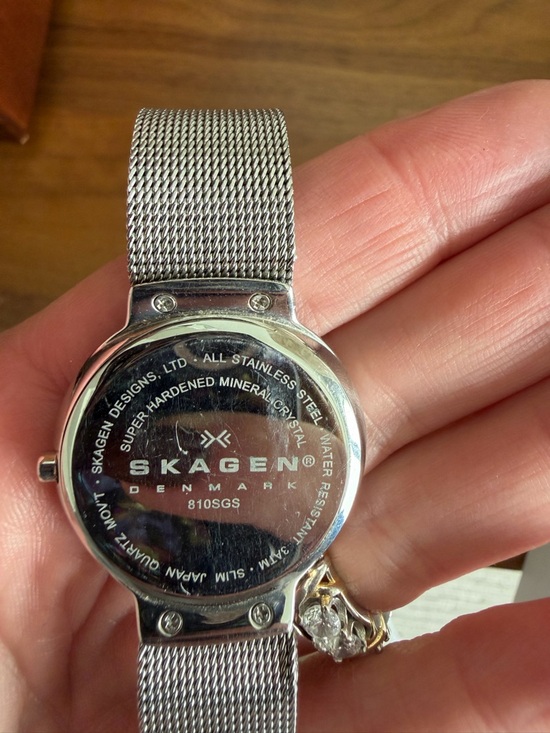 Skagen Silver Mesh Bracelet Crystal Accent Watch